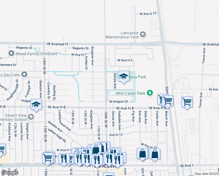 map of restaurants, bars, coffee shops, grocery stores, and more near 822 West Avenue H6 in Lancaster