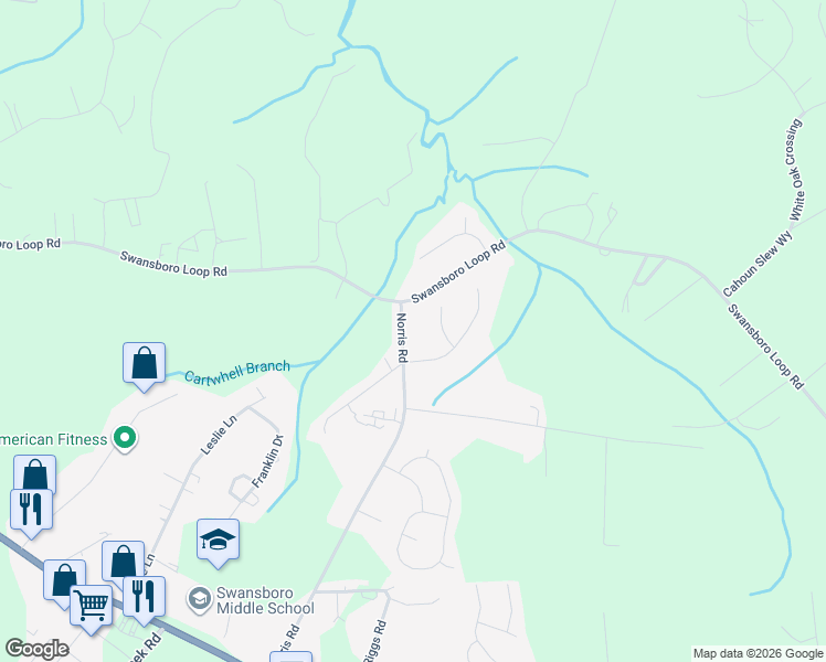 map of restaurants, bars, coffee shops, grocery stores, and more near 270 Norris Road in Swansboro
