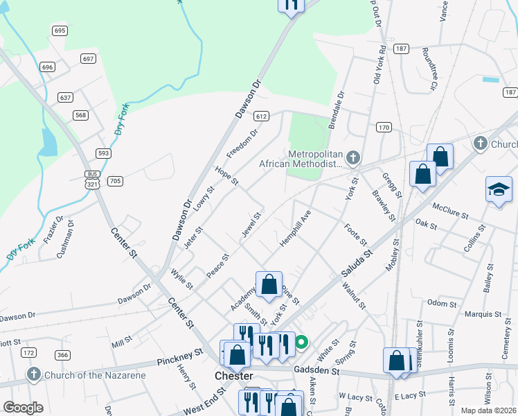 map of restaurants, bars, coffee shops, grocery stores, and more near 209 Jewel Street in Chester