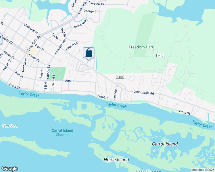 map of restaurants, bars, coffee shops, grocery stores, and more near 113 Carrot Island Lane in Beaufort