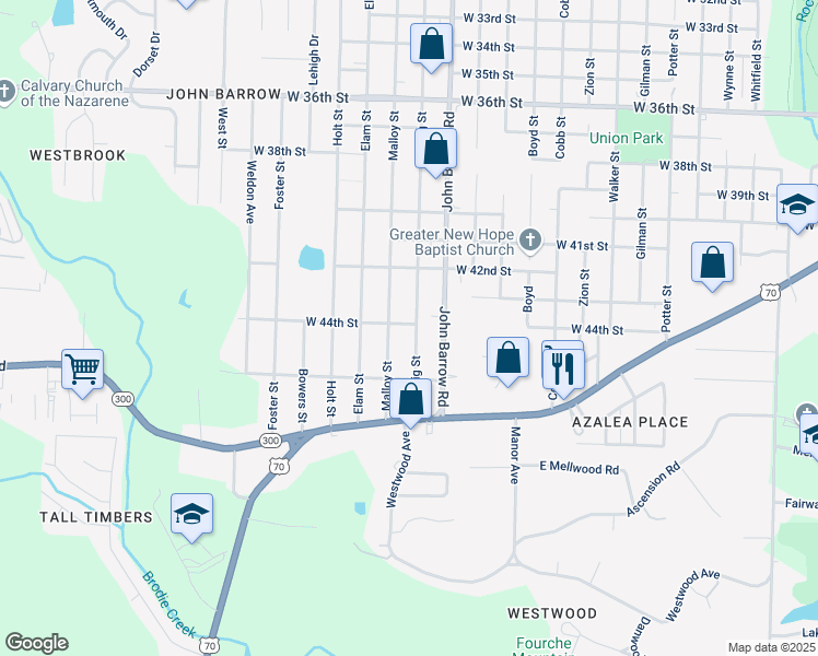 map of restaurants, bars, coffee shops, grocery stores, and more near 4404 Ludwig Street in Little Rock