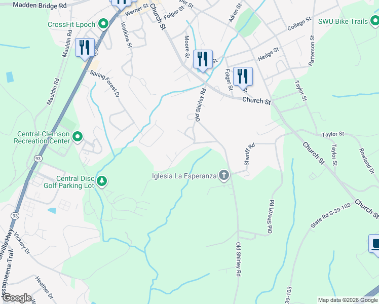 map of restaurants, bars, coffee shops, grocery stores, and more near 215 Sanders Road in Central