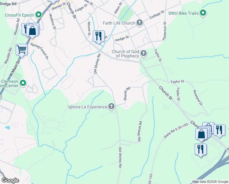 map of restaurants, bars, coffee shops, grocery stores, and more near 346 Old Shirley Road in Central