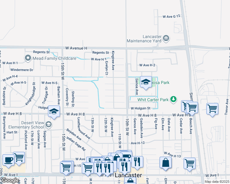 map of restaurants, bars, coffee shops, grocery stores, and more near 1046 West Avenue H-6 in Lancaster
