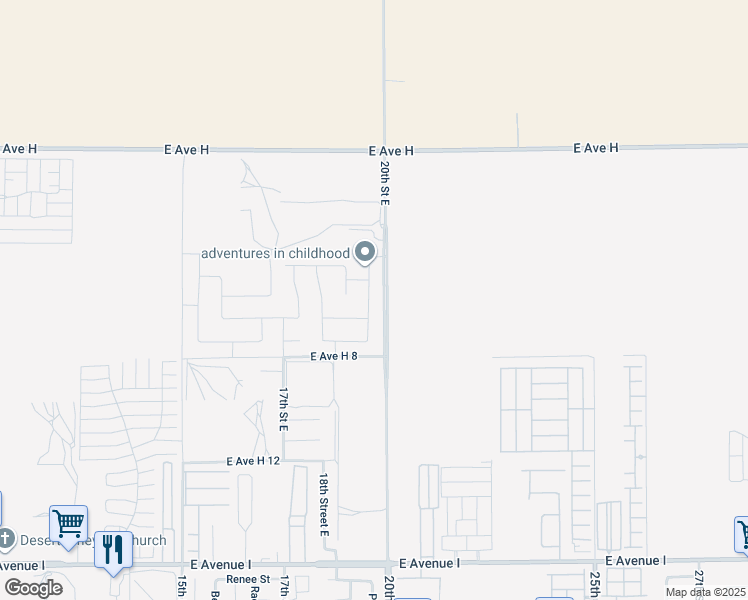 map of restaurants, bars, coffee shops, grocery stores, and more near 45704 Palm Lane in Lancaster