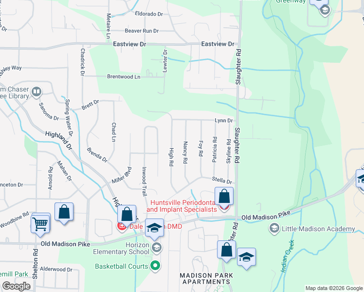 map of restaurants, bars, coffee shops, grocery stores, and more near 220 High Road in Madison