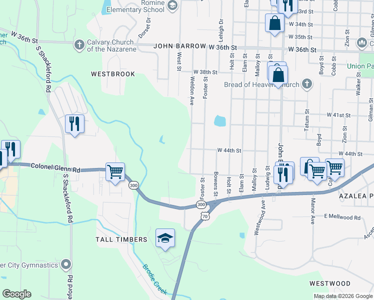 map of restaurants, bars, coffee shops, grocery stores, and more near 4500 Weldon Avenue in Little Rock