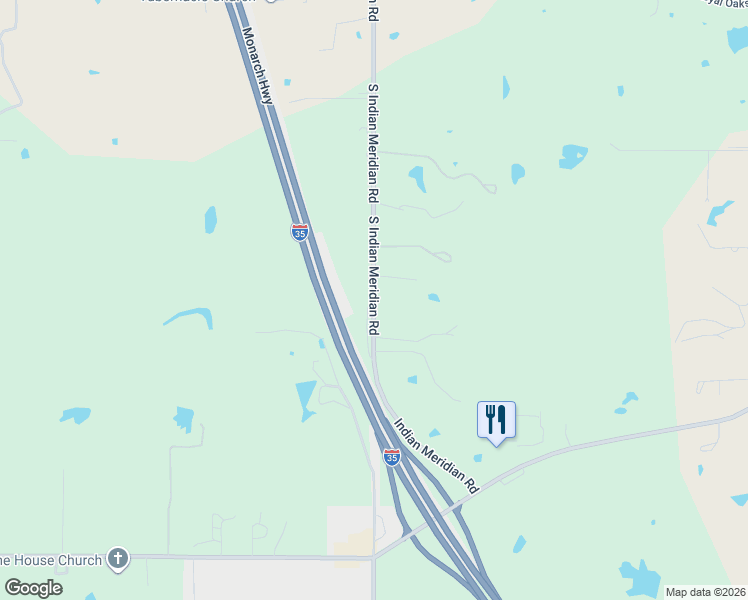 map of restaurants, bars, coffee shops, grocery stores, and more near South Indian Meridian Road in Pauls Valley