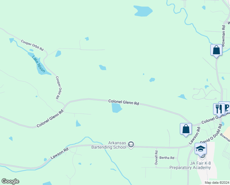 map of restaurants, bars, coffee shops, grocery stores, and more near 13320 Colonel Glenn Road in Little Rock