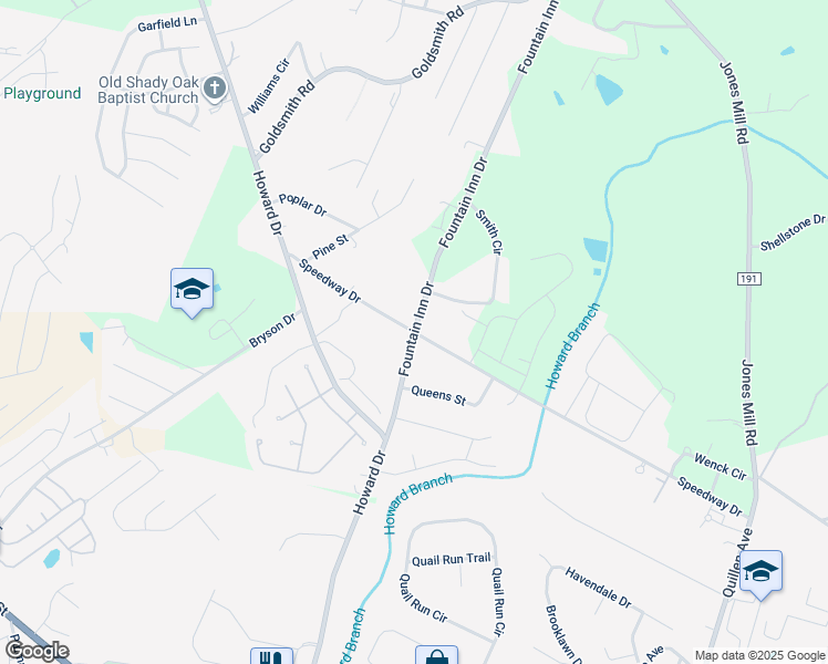 map of restaurants, bars, coffee shops, grocery stores, and more near 418 Fountain Inn Drive in Fountain Inn