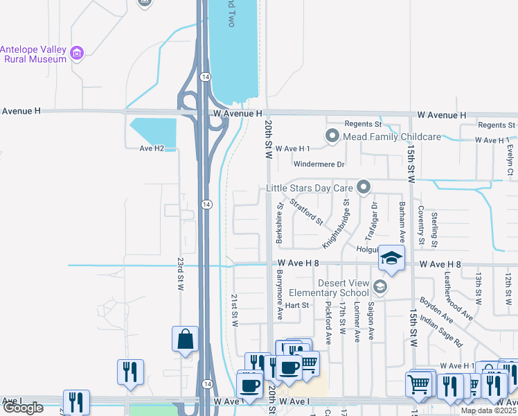 map of restaurants, bars, coffee shops, grocery stores, and more near 2014 Avenue H-6 in Lancaster