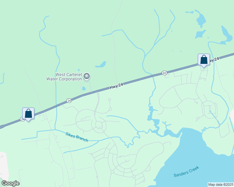 map of restaurants, bars, coffee shops, grocery stores, and more near 4027 North Carolina 24 in Newport