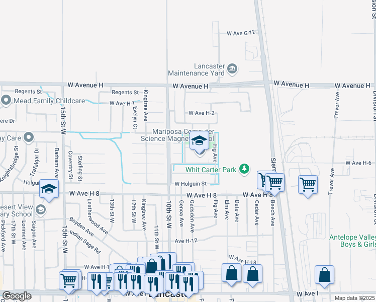 map of restaurants, bars, coffee shops, grocery stores, and more near 818 Avenue H-5 in Lancaster