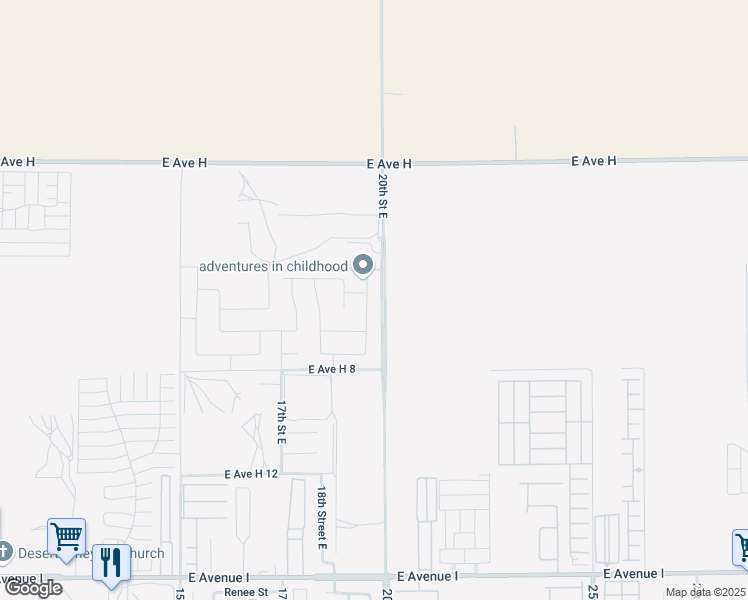 map of restaurants, bars, coffee shops, grocery stores, and more near 45722 Palm Lane in Lancaster