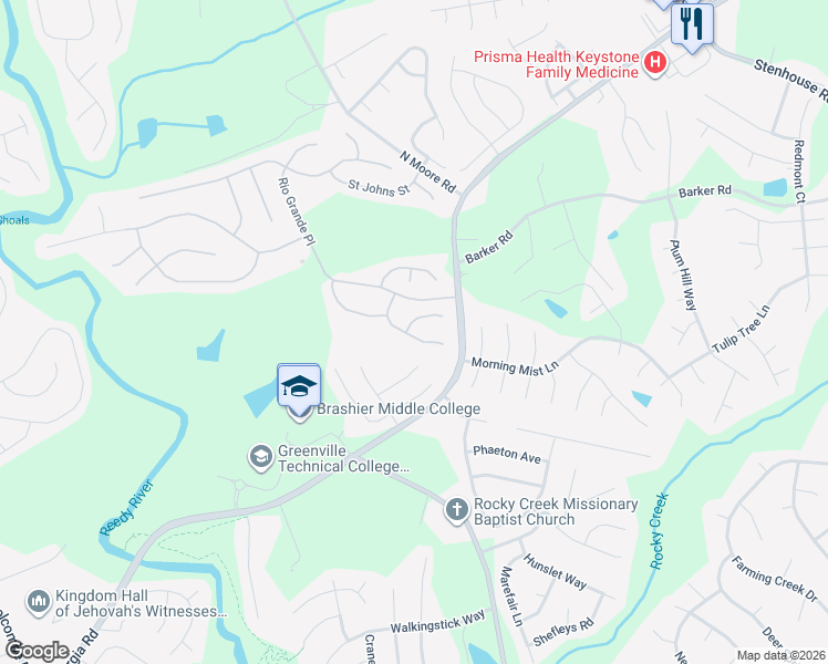 map of restaurants, bars, coffee shops, grocery stores, and more near 14 Flat Shoals Court in Simpsonville