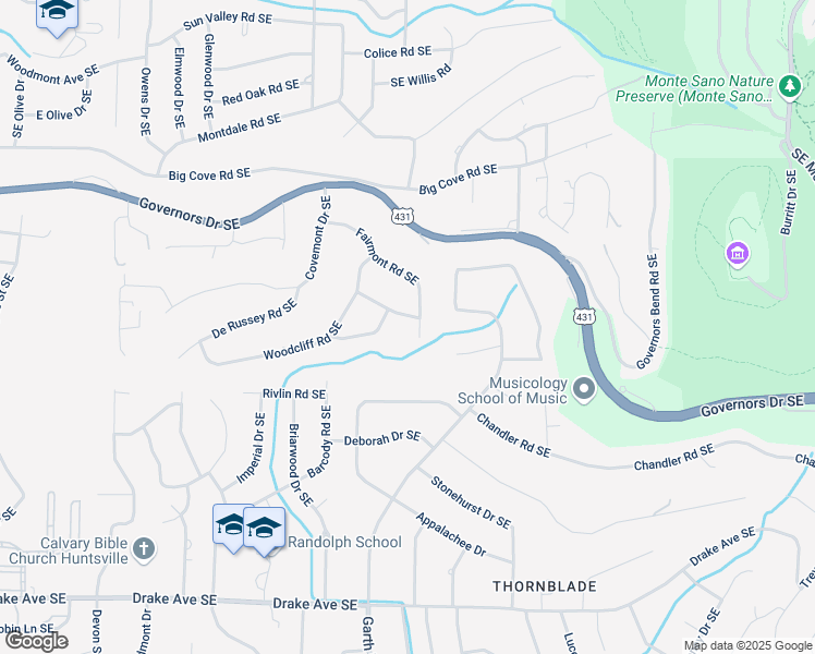 map of restaurants, bars, coffee shops, grocery stores, and more near 1906 Cedar Ridge Road Southeast in Huntsville