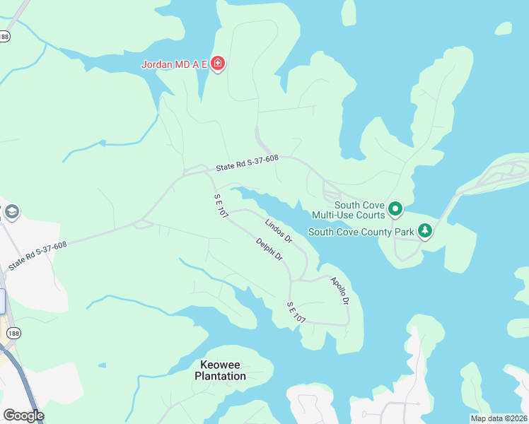 map of restaurants, bars, coffee shops, grocery stores, and more near 107 Lindos Drive in Seneca