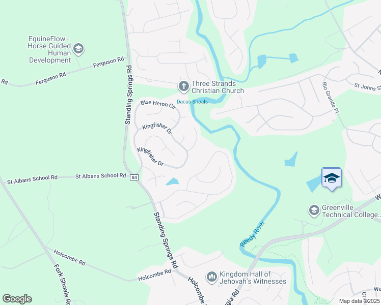 map of restaurants, bars, coffee shops, grocery stores, and more near 142 Kingfisher Drive in Simpsonville