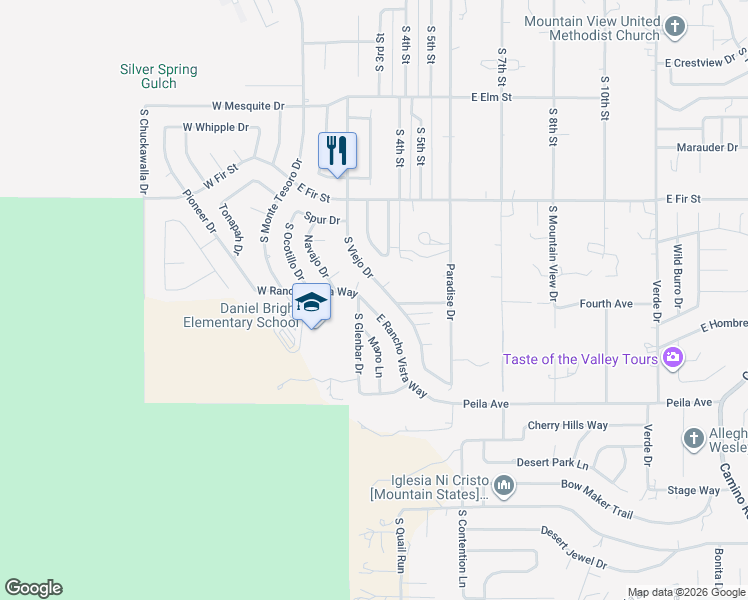map of restaurants, bars, coffee shops, grocery stores, and more near 1380 South Viejo Drive in Cottonwood