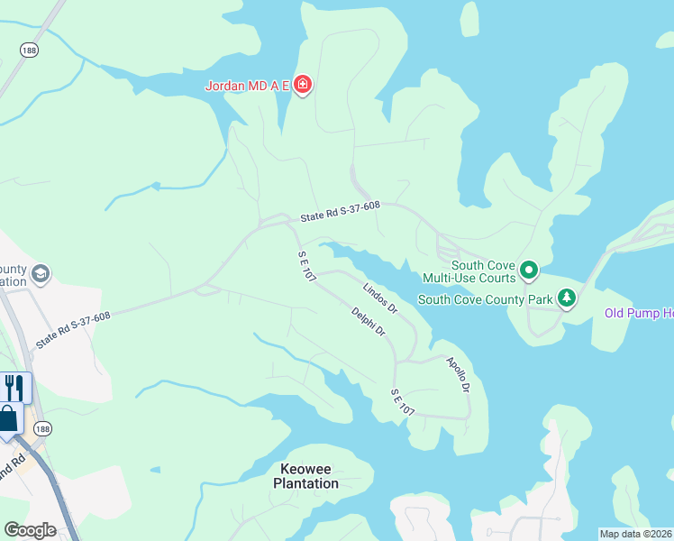 map of restaurants, bars, coffee shops, grocery stores, and more near 107 Lindos Dr in Seneca