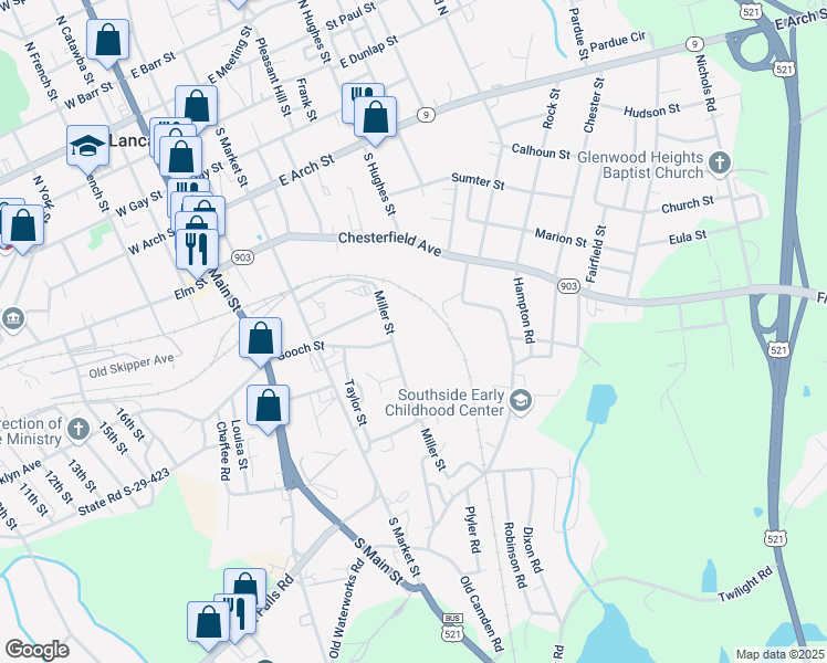 map of restaurants, bars, coffee shops, grocery stores, and more near 2017 Miller Street in Lancaster