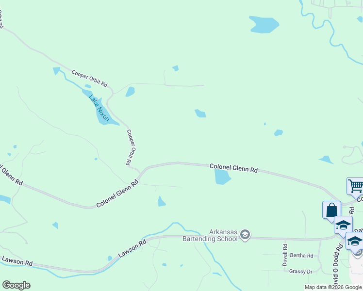map of restaurants, bars, coffee shops, grocery stores, and more near 13550 Colonel Glenn Road in Little Rock