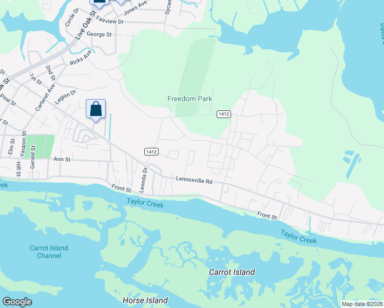 map of restaurants, bars, coffee shops, grocery stores, and more near 121 Jefferson Street in Beaufort