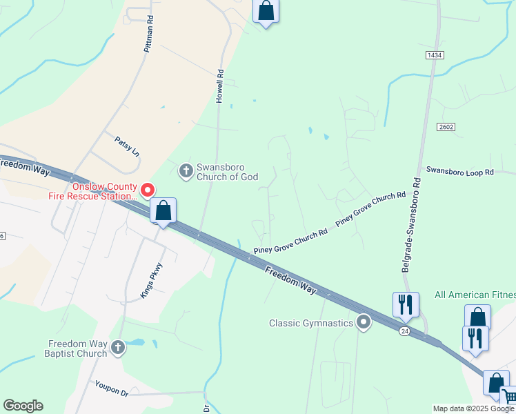 map of restaurants, bars, coffee shops, grocery stores, and more near 133 High Bluff Trail in Hubert
