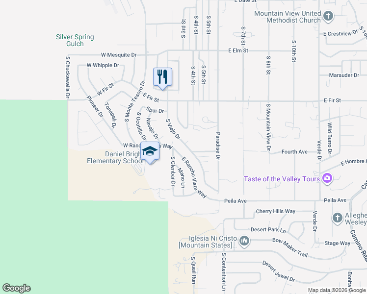 map of restaurants, bars, coffee shops, grocery stores, and more near 1380 South Viejo Drive in Cottonwood