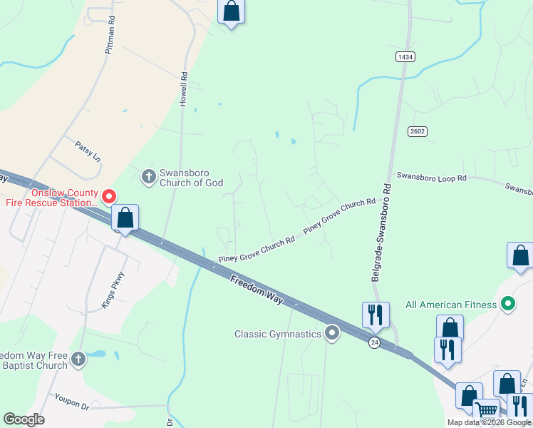 map of restaurants, bars, coffee shops, grocery stores, and more near 122-130 Wildcat Pond Rd in Hubert