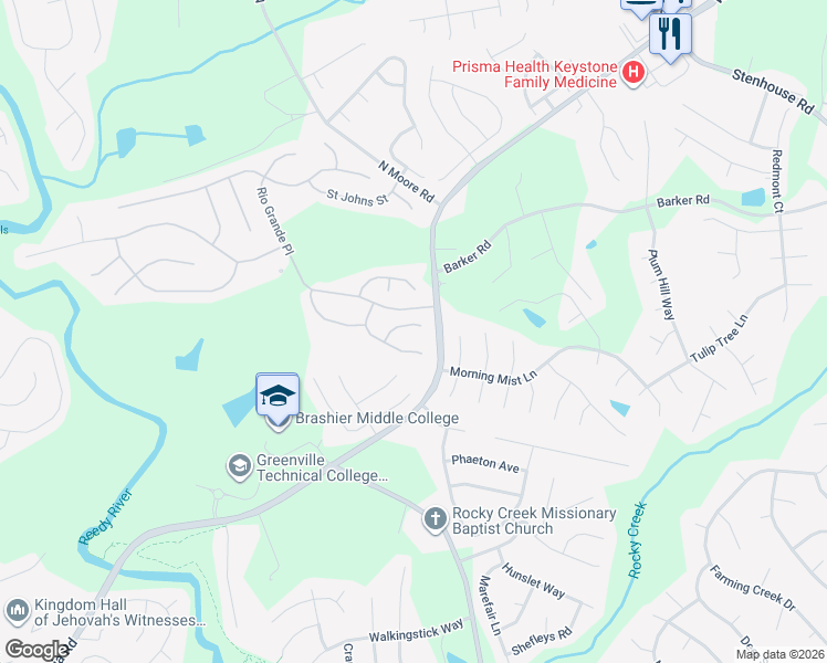 map of restaurants, bars, coffee shops, grocery stores, and more near 14 Flat Shoals Court in Simpsonville