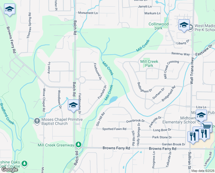 map of restaurants, bars, coffee shops, grocery stores, and more near 125 Foxfield Drive in Madison