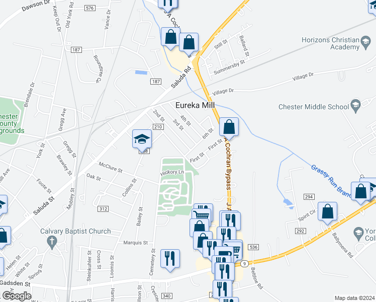 map of restaurants, bars, coffee shops, grocery stores, and more near 565 State Road 210 in Chester