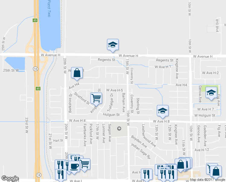 map of restaurants, bars, coffee shops, grocery stores, and more near 1558 West Avenue H-5 in Lancaster