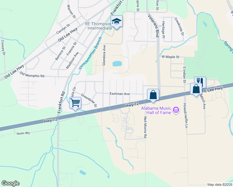 map of restaurants, bars, coffee shops, grocery stores, and more near 734 Eastman Avenue in Tuscumbia