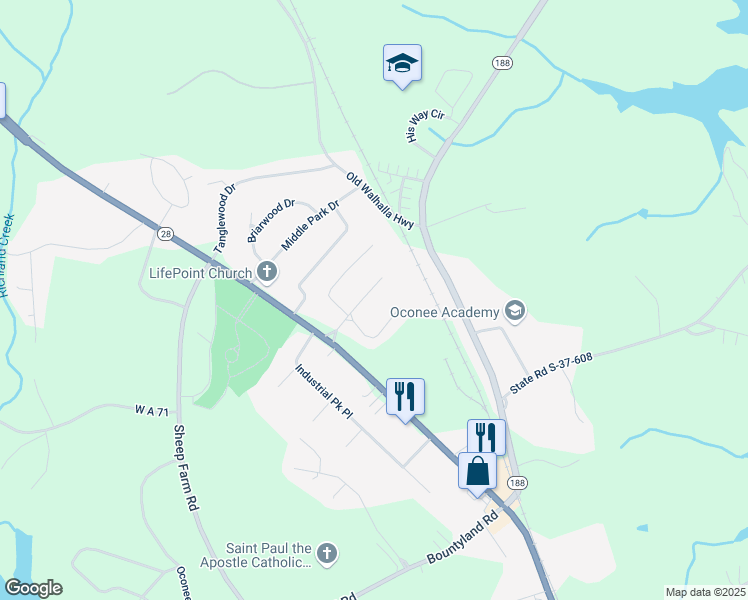 map of restaurants, bars, coffee shops, grocery stores, and more near 316 West Sunsetstrip Drive in Seneca