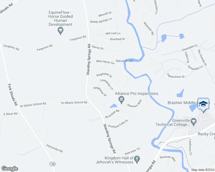 map of restaurants, bars, coffee shops, grocery stores, and more near 2 Grackle Court in Simpsonville