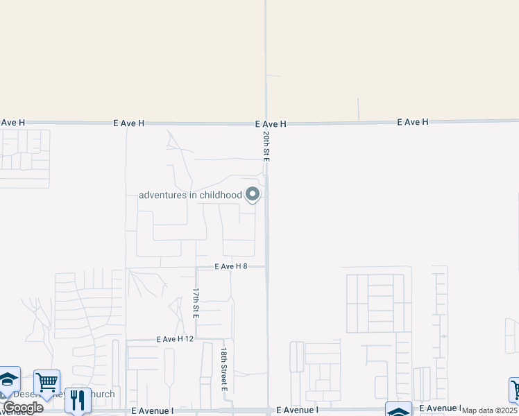 map of restaurants, bars, coffee shops, grocery stores, and more near 45740 Palm Lane in Lancaster