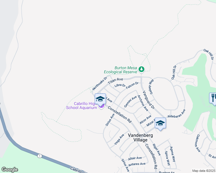 map of restaurants, bars, coffee shops, grocery stores, and more near 4412 Scorpio Road in Lompoc