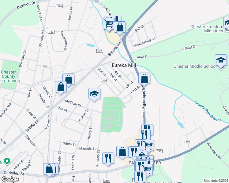 map of restaurants, bars, coffee shops, grocery stores, and more near 565 State Road 210 in Chester