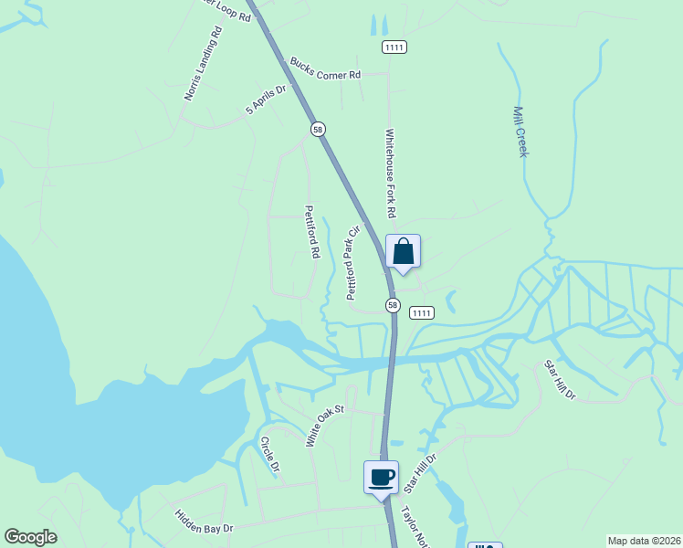 map of restaurants, bars, coffee shops, grocery stores, and more near 100-298 Pettiford Park Cir in Swansboro