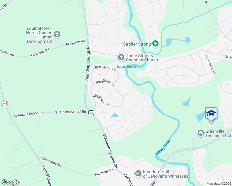 map of restaurants, bars, coffee shops, grocery stores, and more near 205 Kingfisher Drive in Simpsonville