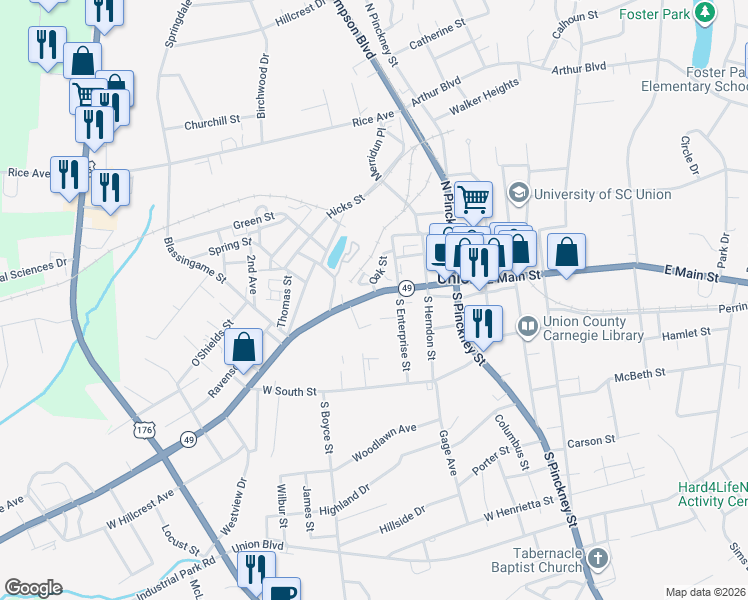map of restaurants, bars, coffee shops, grocery stores, and more near 311 West Main Street in Union