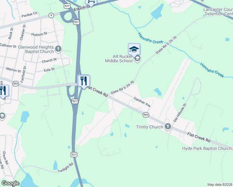 map of restaurants, bars, coffee shops, grocery stores, and more near 553 State Road S-29-70 in Lancaster