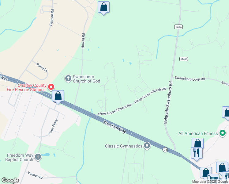 map of restaurants, bars, coffee shops, grocery stores, and more near 122-130 Wildcat Pond Rd in Hubert