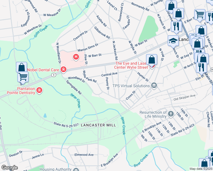 map of restaurants, bars, coffee shops, grocery stores, and more near 113 Wylie Park Road in Lancaster