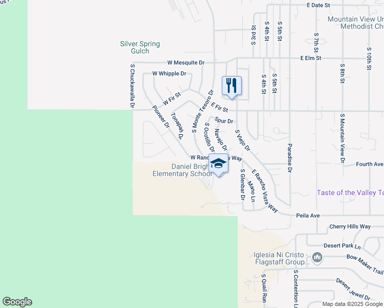 map of restaurants, bars, coffee shops, grocery stores, and more near 70 W Rancho Vista Way in Cottonwood