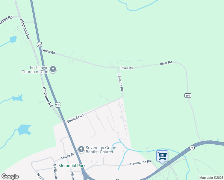 map of restaurants, bars, coffee shops, grocery stores, and more near 665 Edwards Road in Fort Lawn