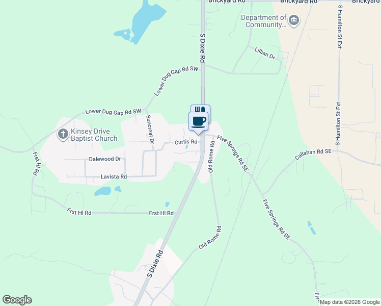 map of restaurants, bars, coffee shops, grocery stores, and more near 2908 South Dixie Highway in Dalton