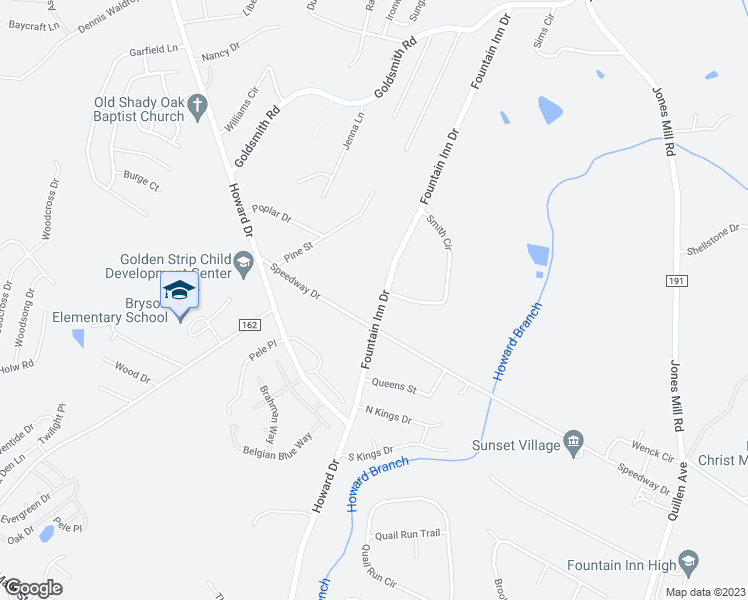 map of restaurants, bars, coffee shops, grocery stores, and more near 300 Fountain Inn Drive in Fountain Inn